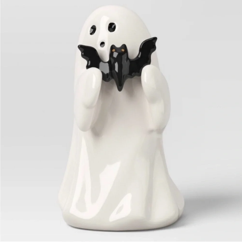 Target Hyde & EEK! Halloween SET OF 2 Ghost Bat & Ghost Cat Ceramic Figurines
